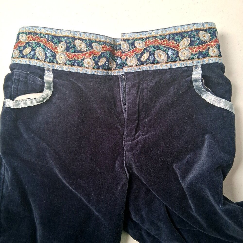 Vintage Y2K Mary Kate And Ashley Olson Velvet Pants Girls 6X Blue Floral Trim - Picture 7 of 11
